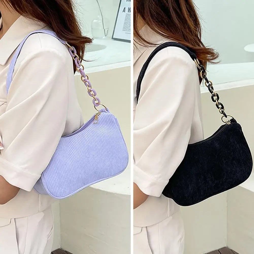 Korean Fashion Vintage Handbags Women Summer Corduroy Underarm Bag Zipper Shoulder Small Bags Female Soft Casual Clutch Handbag Oasis Select