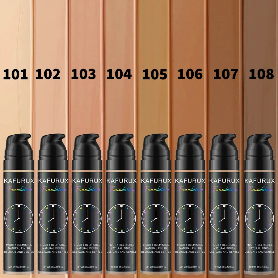 KAFURUX 8-Shade Liquid Foundation – Waterproof & Full Coverage
