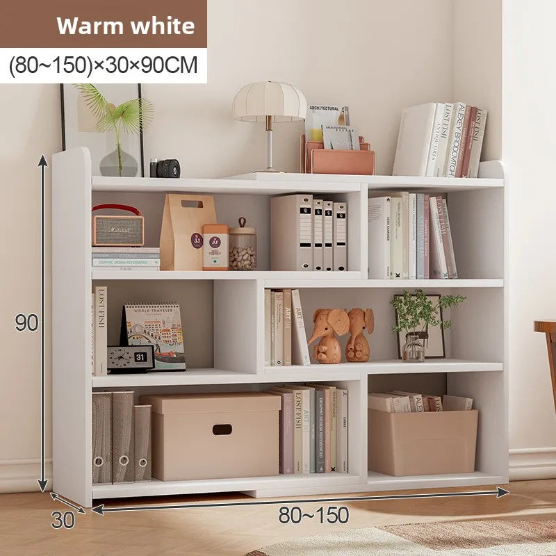 Multi-functional Household Goods Simple Bookshelf Retractable Shelf Small Storage Cabinet Lattice Cabinet Floor Bookcase Oasis Select White-80-150-30-90