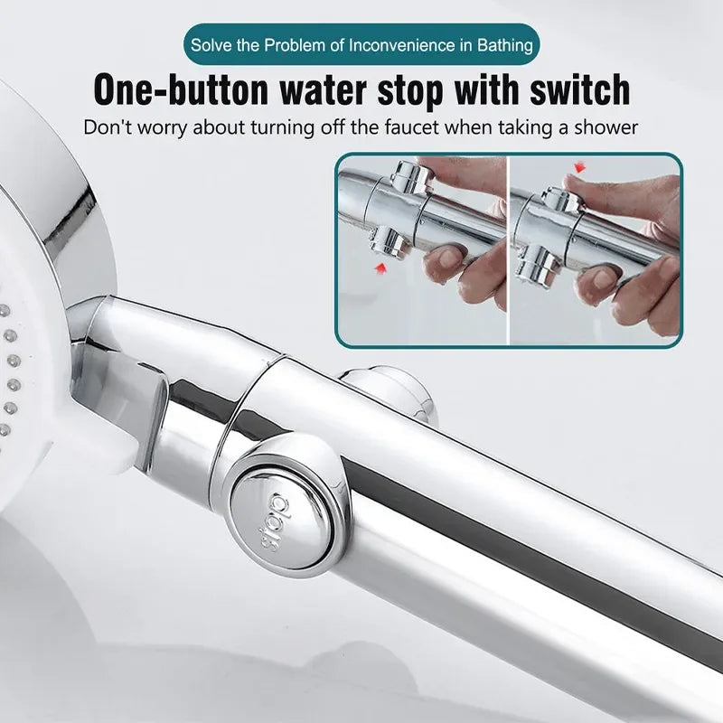 Adjustable High Pressure Shower Head 5 Modes with Hose Water Saving One-Key Stop Spray Nozzle - Bathroom Shower Accessories Oasis Select