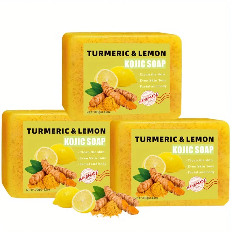 3PCS Lemon Turmeric Kojic Acid Soap, Face and Bath 2-in-1, Deep Moisturizing and Moisturizing Skin Suitable for All Skin Types Oasis Select