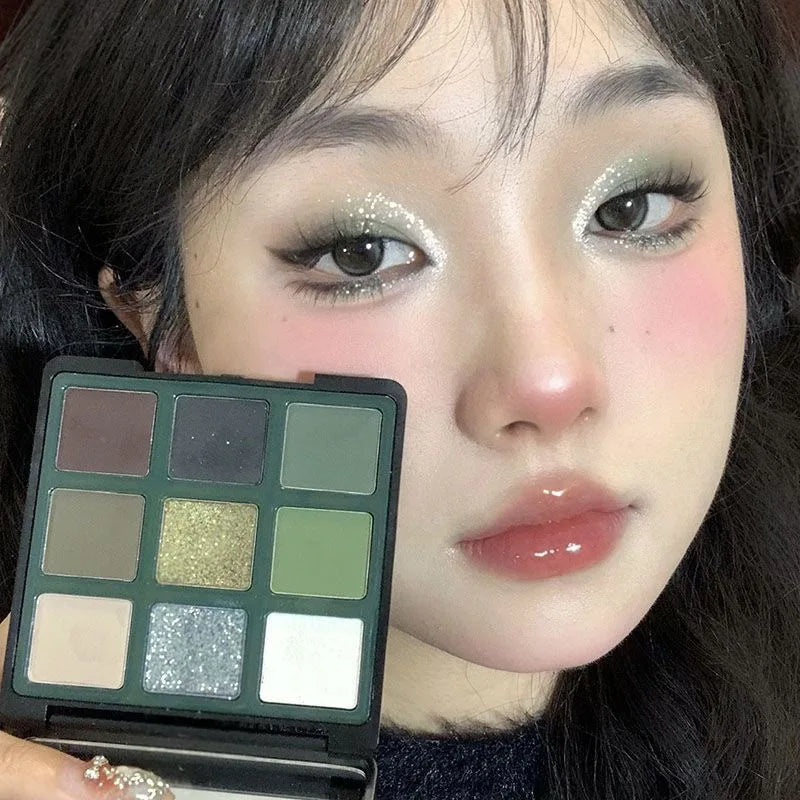 Green 9-Color Glitter Eyeshadow Palette – Waterproof Shimmer Eyeshadow Palette Oasis Select Green