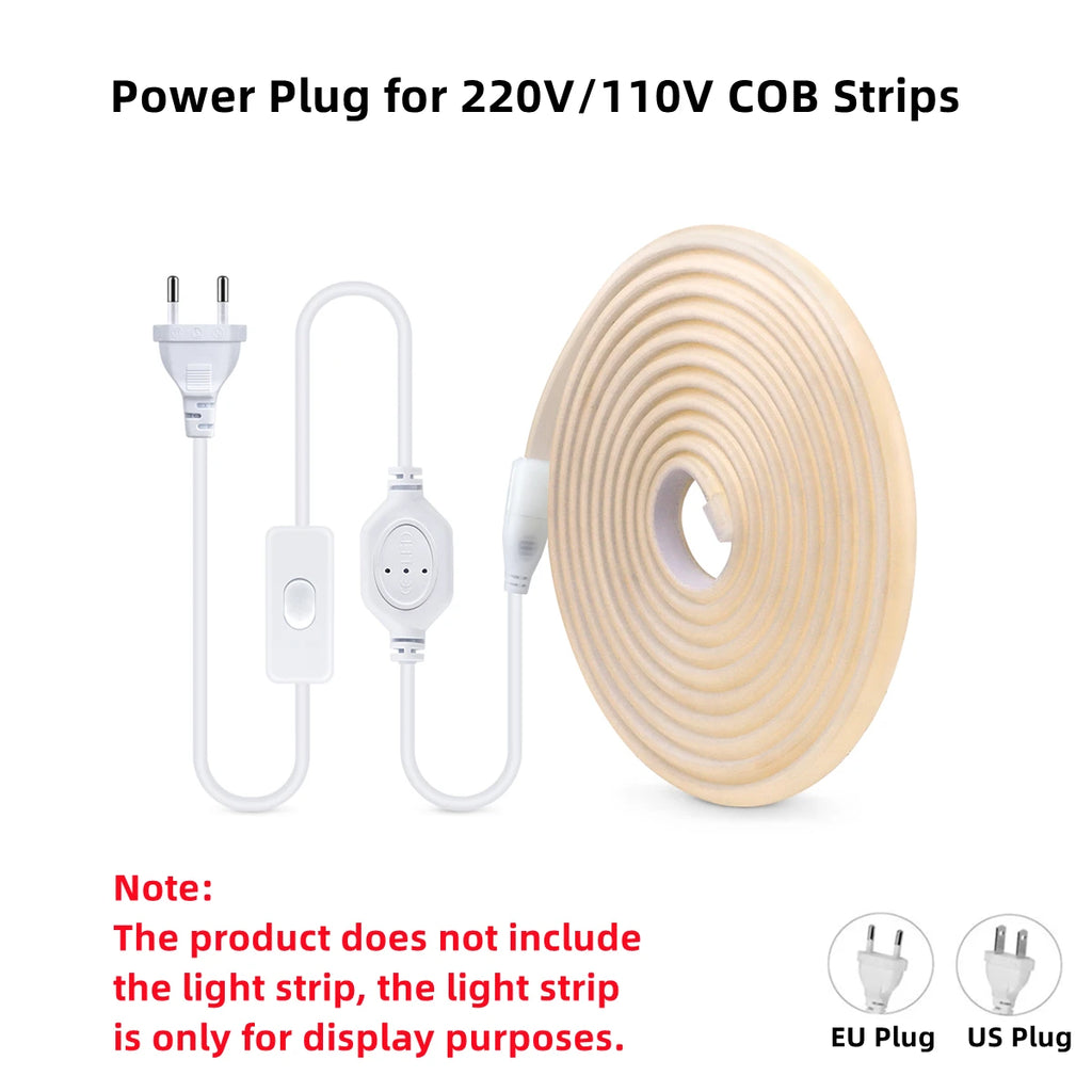 Power Plug with ON/OFF Switch For 220V 110V COB LED Strip Light,Free Soldering EU/US Power Plug Cable LED Light Accessory Oasis Select