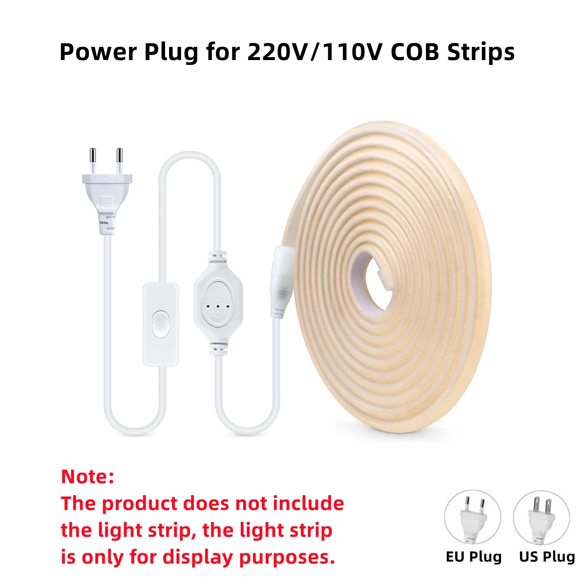 Power Plug with ON/OFF Switch For 220V 110V COB LED Strip Light,Free Soldering EU/US Power Plug Cable LED Light Accessory Oasis Select