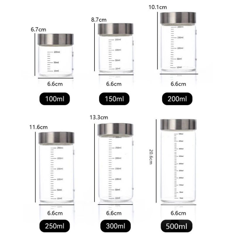 100-500ml Glass Storage Cup Portable Seal Thickening High Borosilicate Thermostability Liquid Storage Cup Scale Sealed Jar Oasis Select