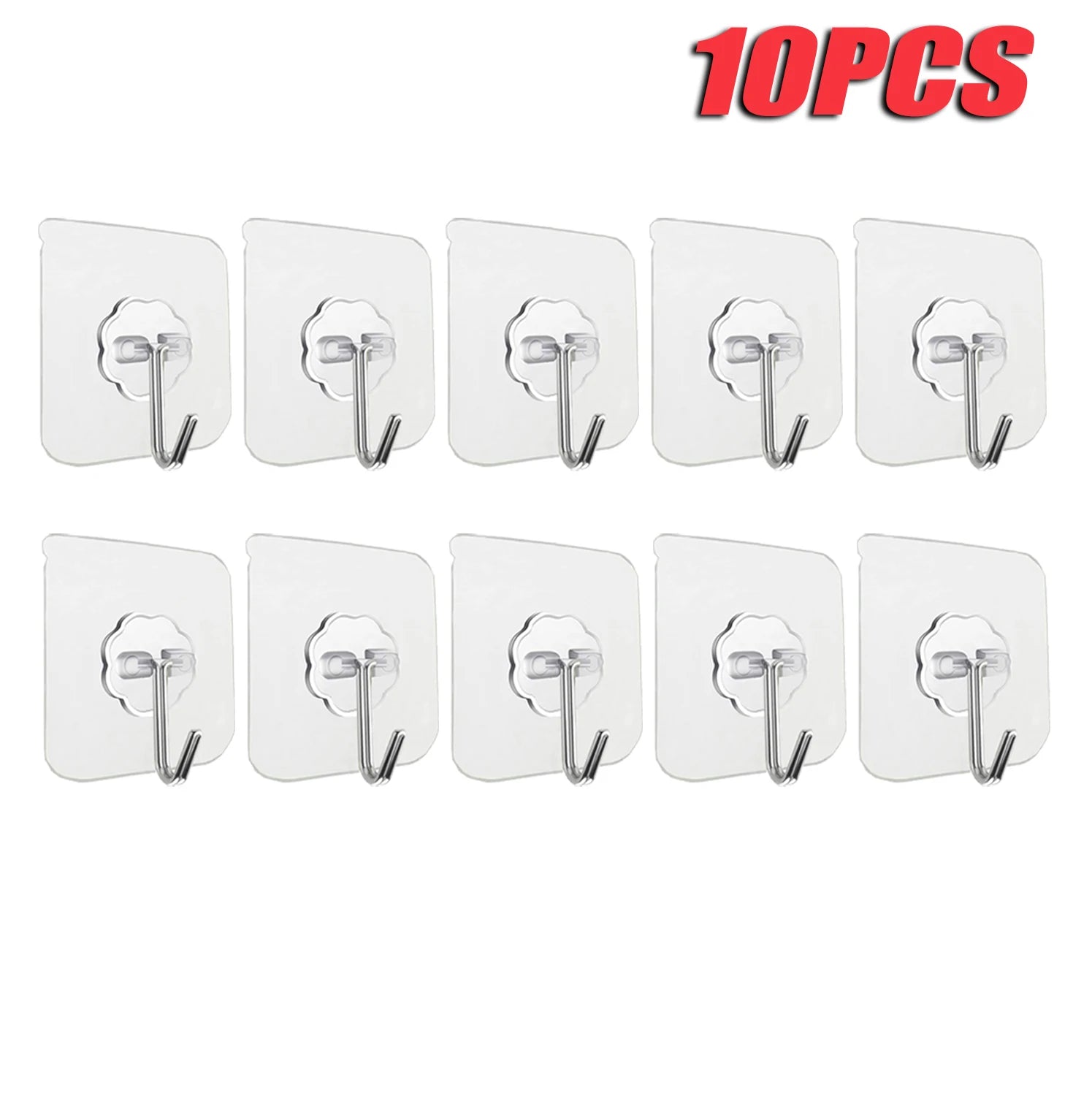 100-300PCS Transparent Stainless Steel Self-Adhesive Hooks Bathroom Towel Clothes Storage Sticker Hooks Key Hangers Storage Oasis Select 10 PCS