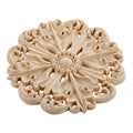 1 PC Retro Woodcarving Unpainted Solid Wood Round Applique Decorative Engraving Furniture Decoration for Wall Door Windows Oasis Select 10cm