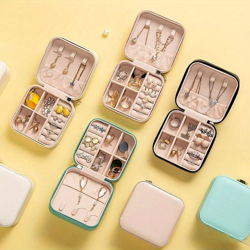 2pcs Portable Mini Jewelry Storage Box Travel Organizer Earrings Necklace Storage Case for Women Ring PU Leather Display Case Oasis Select