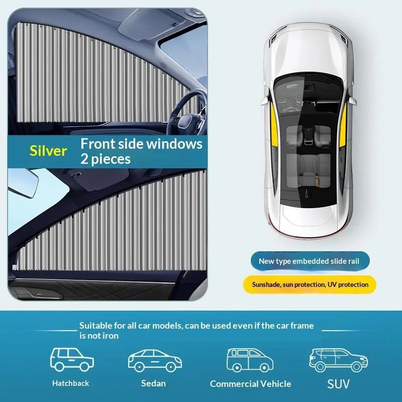 2pcs Universal Car Sun Shade Side Window Curtain Auto Foldable Uv Protection Black Pure Cloth Sun Visor Blinds Cover Car-Styling Oasis Select B