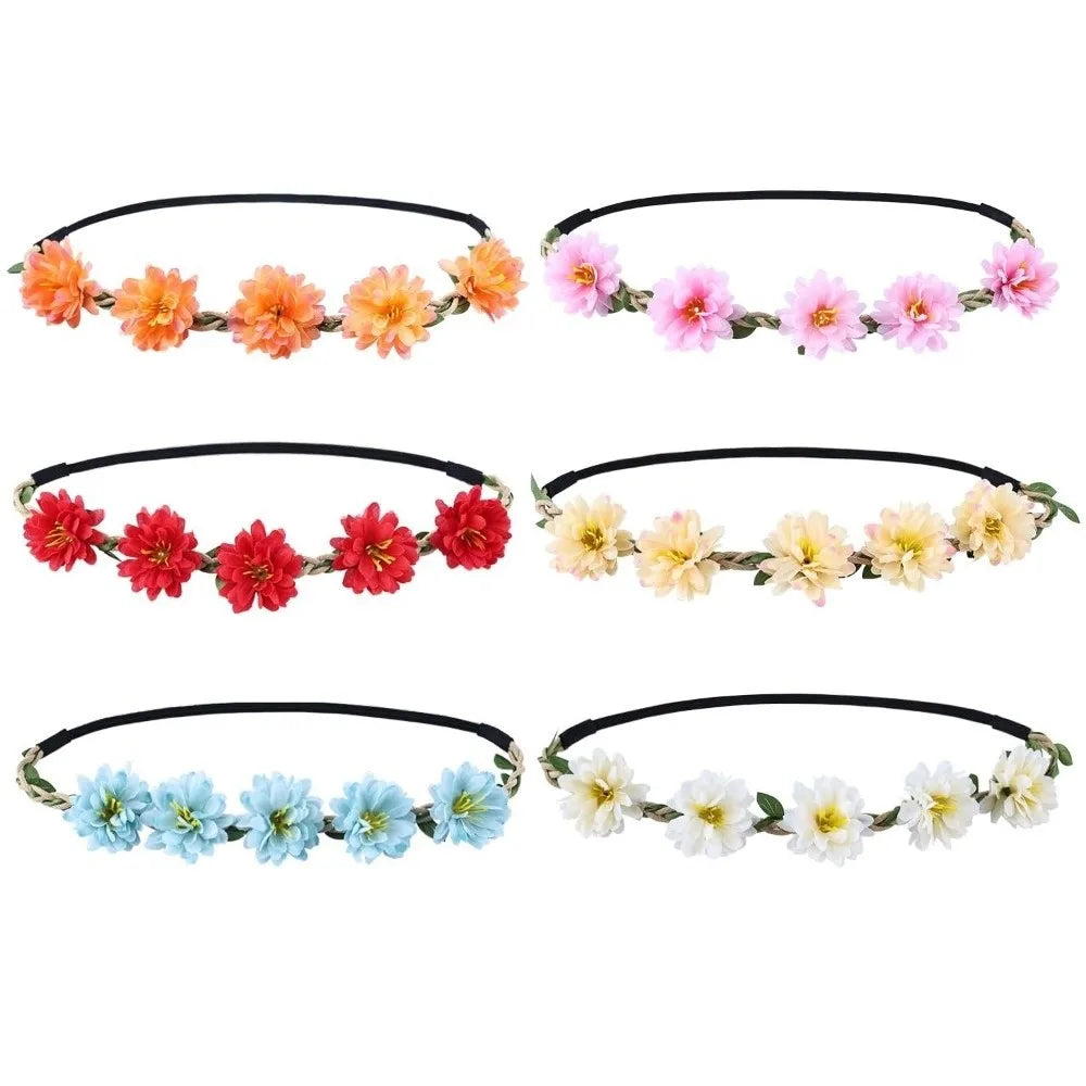 Pink Rose Floral Wreath Crown Hand Woven Adjustable Ribbon Bohemia Garland Headpiece Vintage Elegant Wedding Hair Accessories Oasis Select