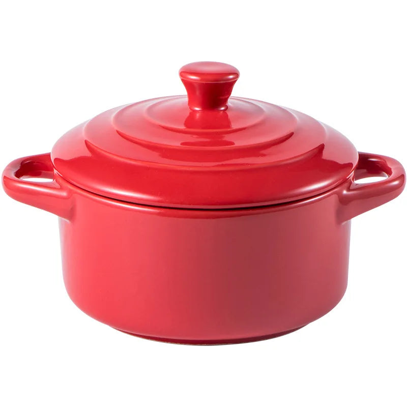 1Pc Small Ceramic Double Ear Bowl - Oven Safe for Steamed Egg Custard, Household Stew Soup, Pudding Baking & Stewing Pot Oasis Select