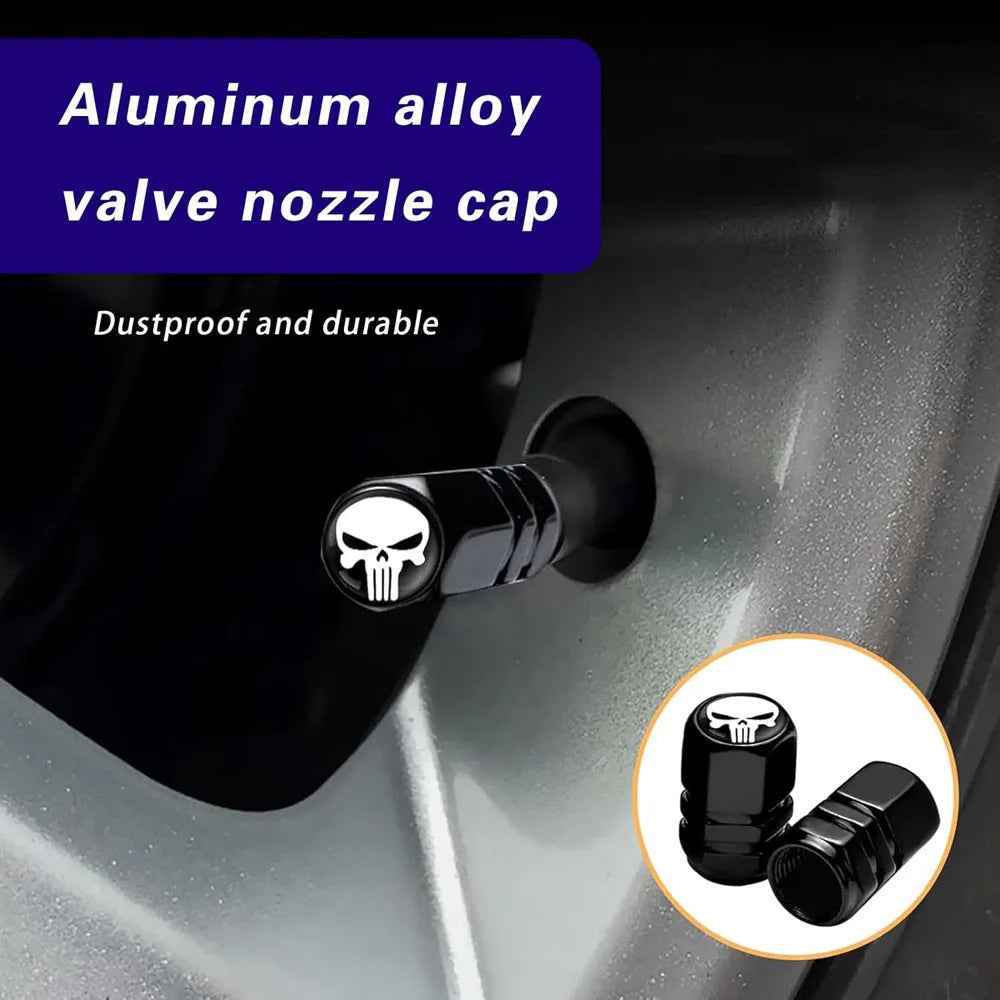 4 PCS Car Tire Valve Stem Caps, Air Caps Cover with Skull Pattern, Dust Proof Metal Valve Stem Covers Oasis Select