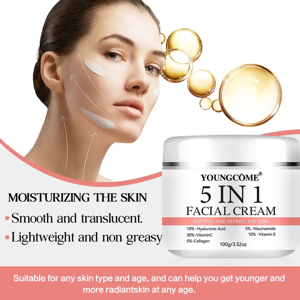 5 In 1 Fade fine lines Firming Face Serum Moisturizing brightning Vitamin C Hyaluronic Acid Facial Serum Shrink Pores Skin Care Oasis Select