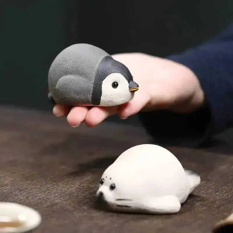 Purple Clay Tea Pet Figurine Penguin Seal Cat Small Ornament Original Mineral Tea Player Oasis Select