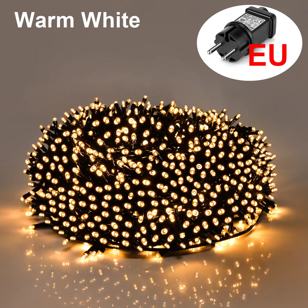24V LED Christmas Lights 10M-100M Fairy Garland String Waterproof Outdoor Garden Home New Year Party Decor Holiday Lighting Oasis Select Warm 220V EU Plug 20M 200LEDs