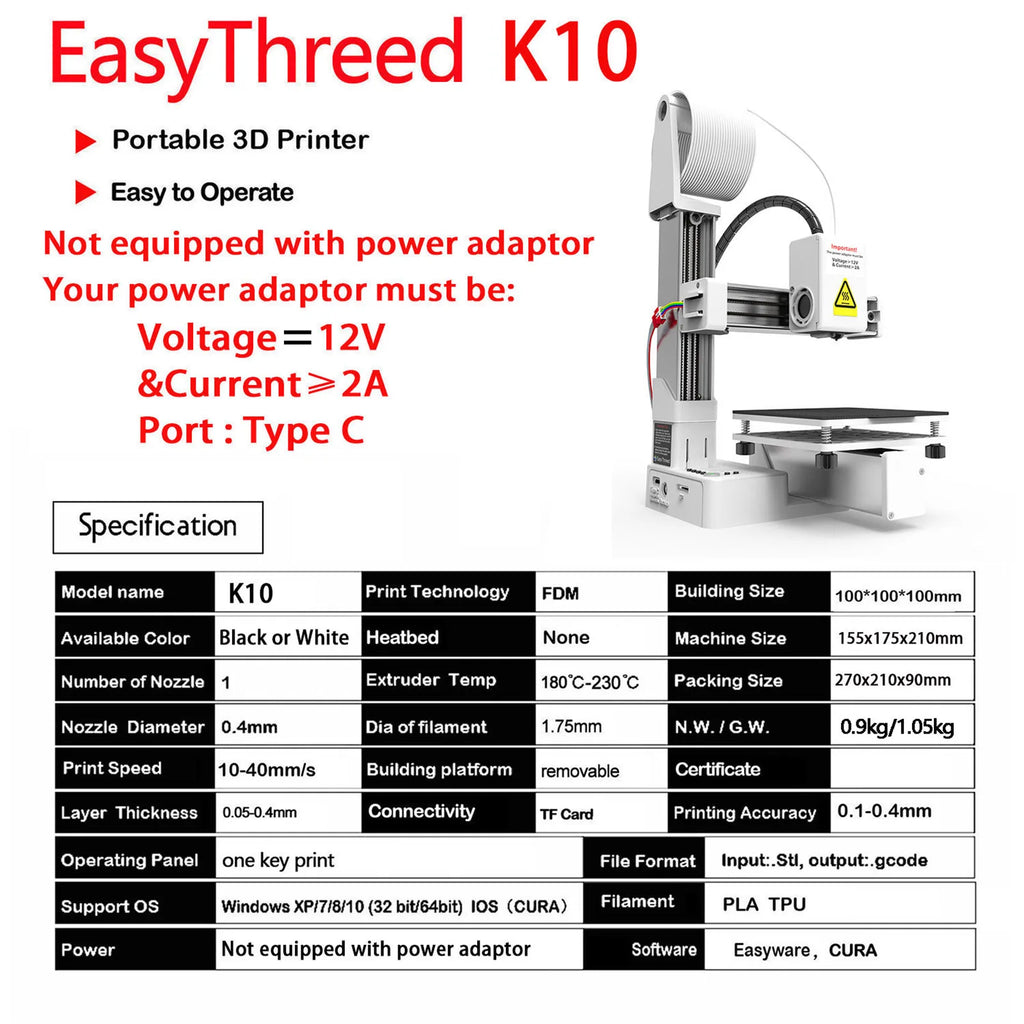 EasyThreed K10 Mini 3D Printer 100x100x100mm Build Size with One-Key Printing & Removable Platform, Ideal for Beginners & Kids Oasis Select