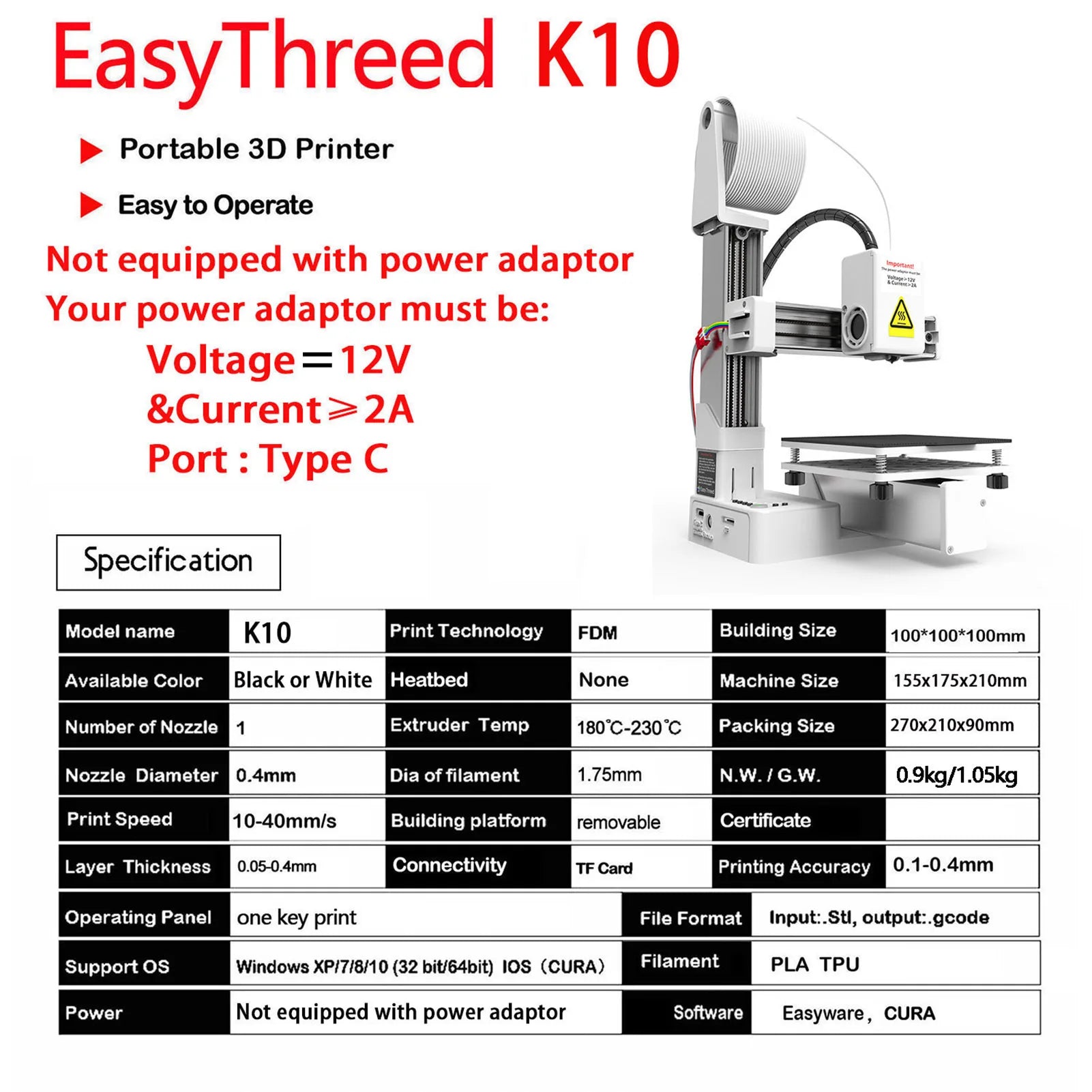 EasyThreed K10 Mini 3D Printer 100x100x100mm Build Size with One-Key Printing & Removable Platform, Ideal for Beginners & Kids Oasis Select