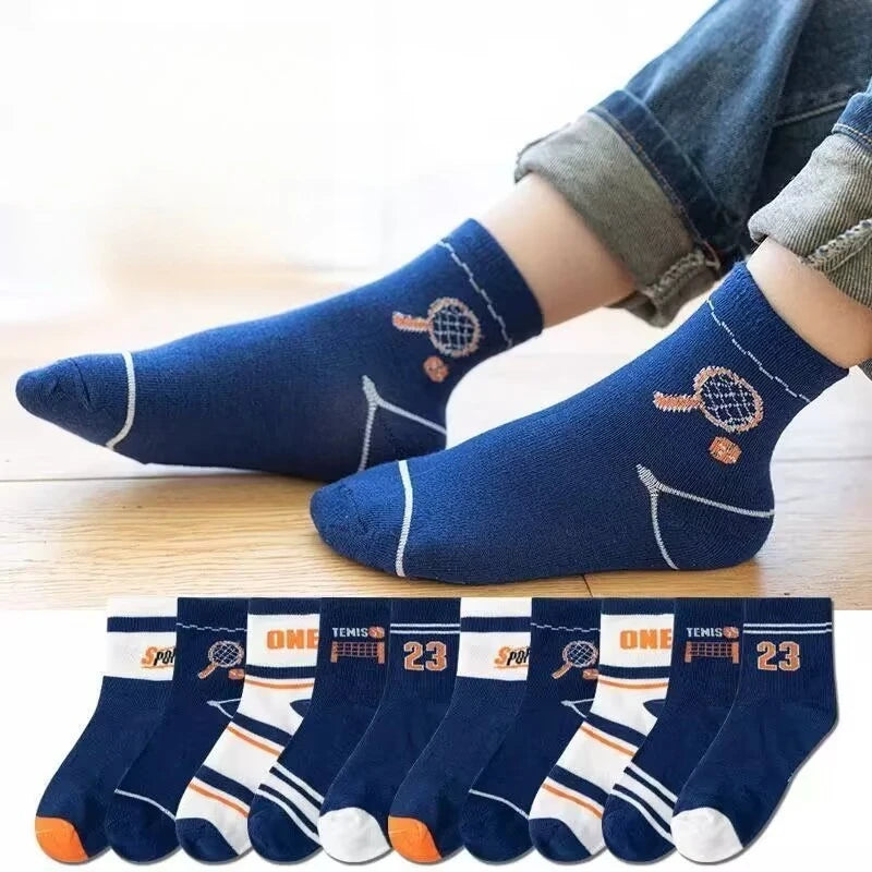 Kids Sports Crew Socks Knee Socks Breathable Tennis & Number Print Cotton Socks for Boys Athletic & Daily Wear Oasis Select