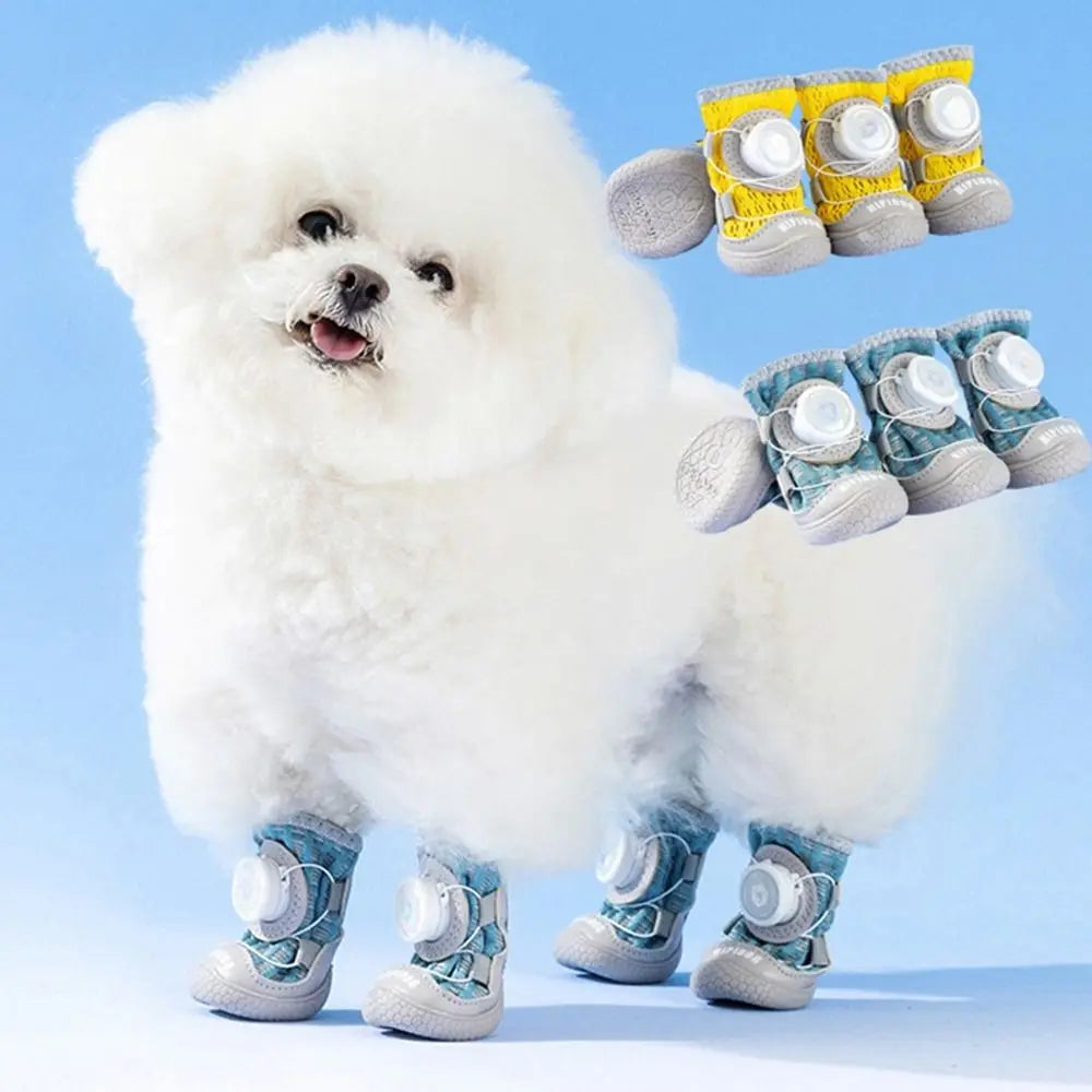 4Pcs/Set Fashion Breathable Button Dog Shoes Anti-slip Comfortable Dog Footwear Soft Sole Reflective Dogs Mesh Shoes Summer Oasis Select