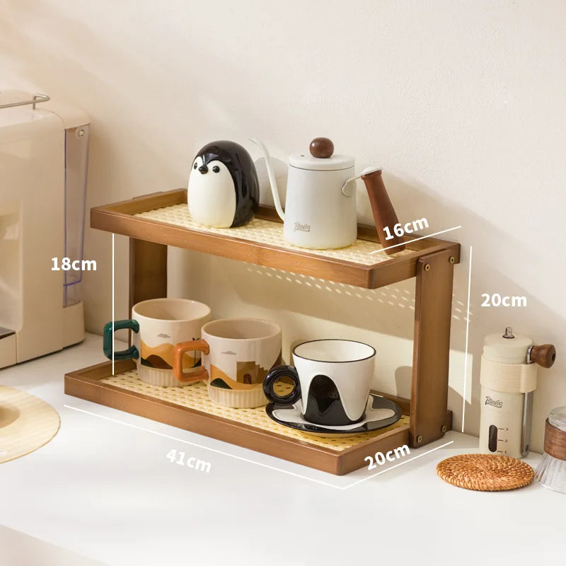 Cup holder, desktop multi-layer countertop, cup holder, storage, household table, small water cup, tea cup, tea set holder Oasis Select Brown 2-40 T