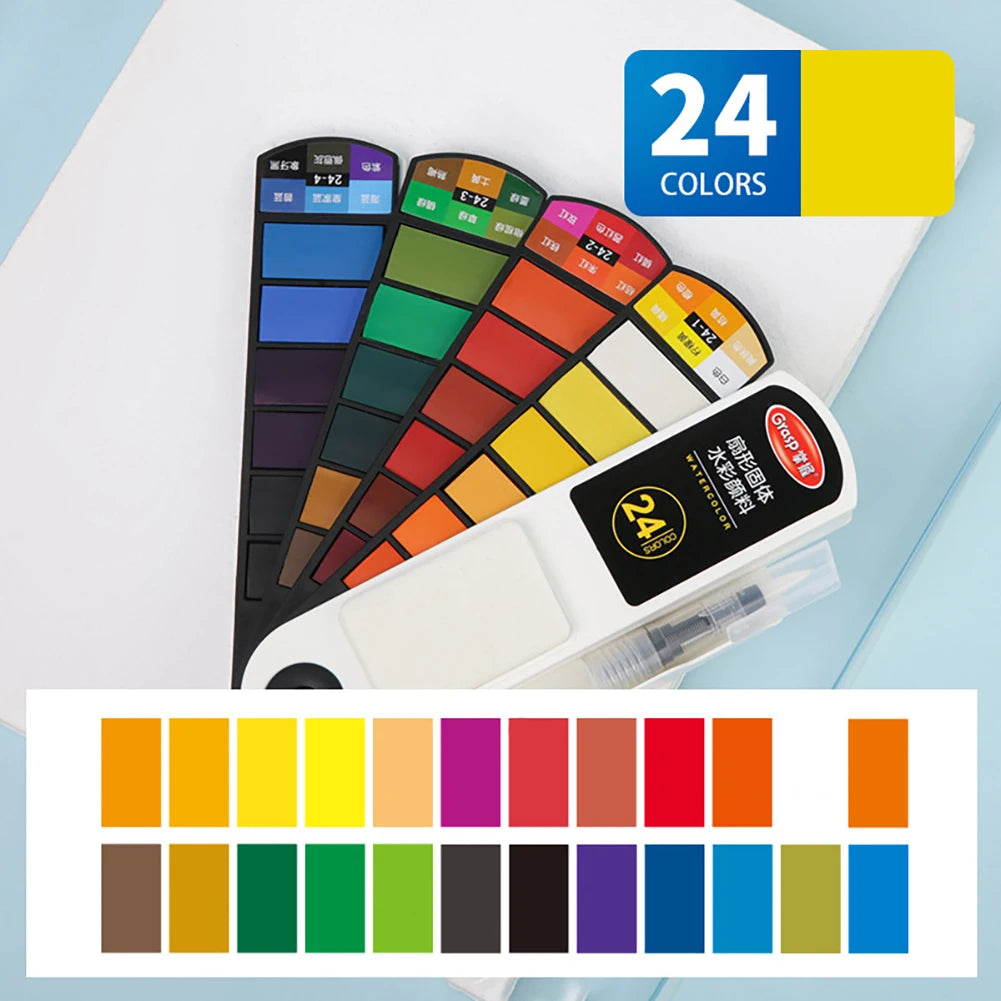 Fan-Shaped Solid Watercolor Set 18/24/36/42 Colors + Brush Pen