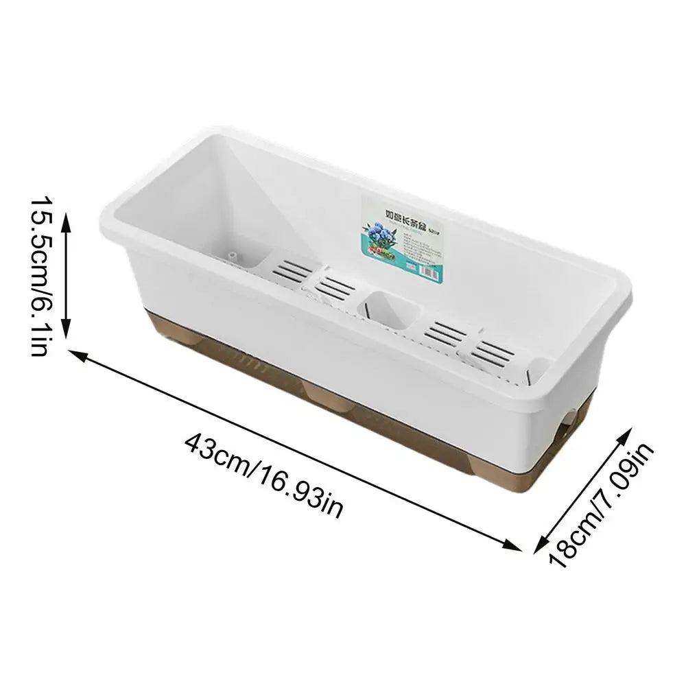 Self Watering Planter Cuttings Case with Base Drainage Hole And Absorbent Rope Rectangular Flower Pots for Vegetable Strawberry Oasis Select White