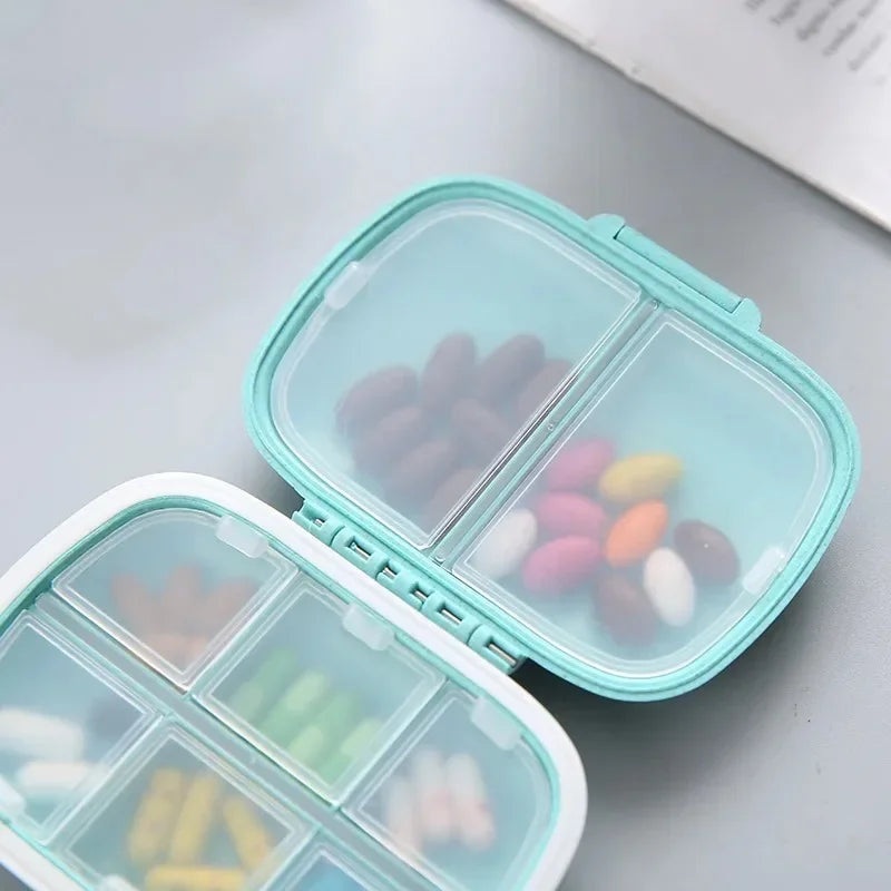 Mini Portable 8 Grids Pill Box Travel Medicine Organizer Container Wheat Sealed Tablets Storage Dispenser Box for Medicines Oasis Select