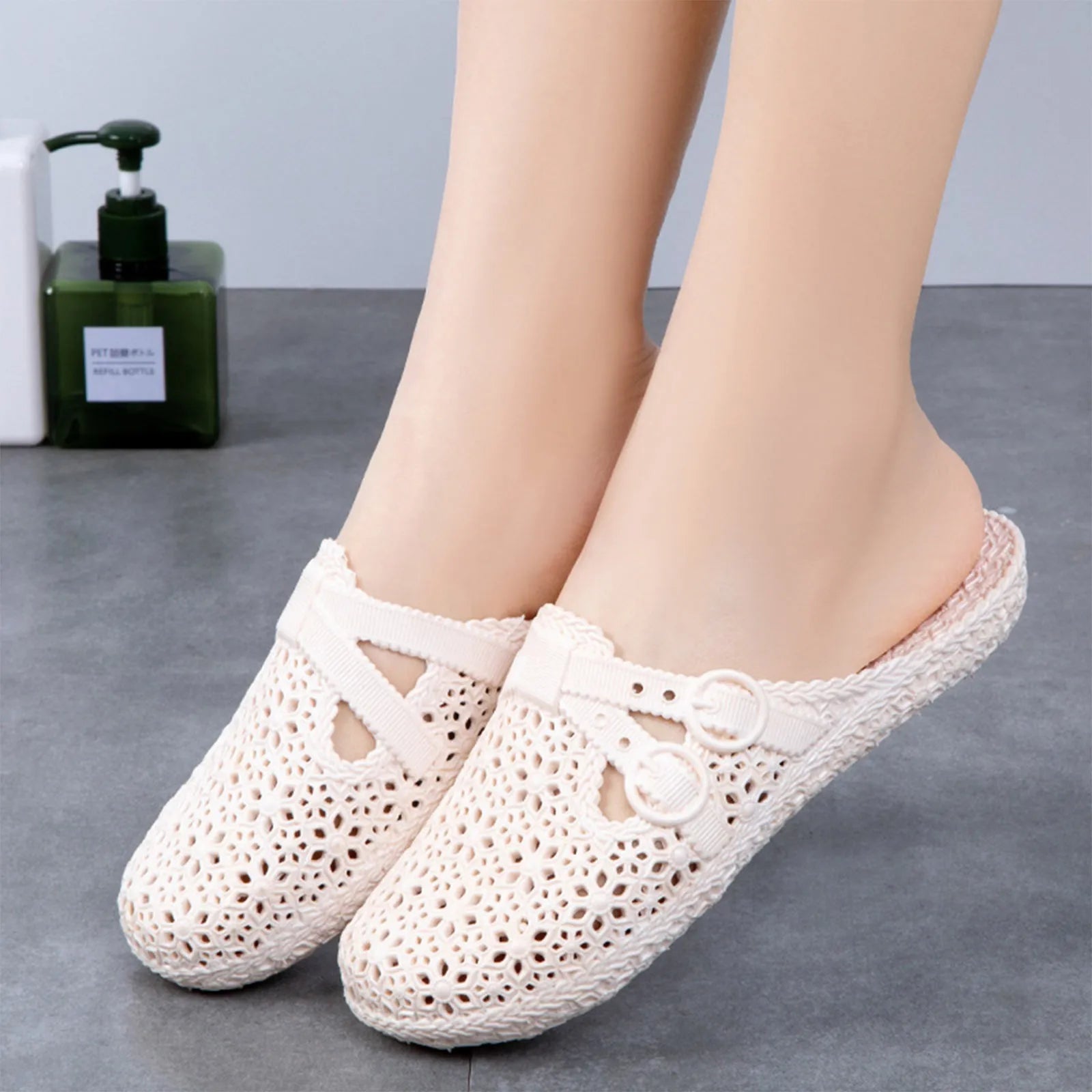 Wrapped Toe Breathable Slippers Women Summer Outer Wear Hole Shoes Home Fashion Casual Hollow Out Slip On Buckle Slipper Female Oasis Select Beige 36