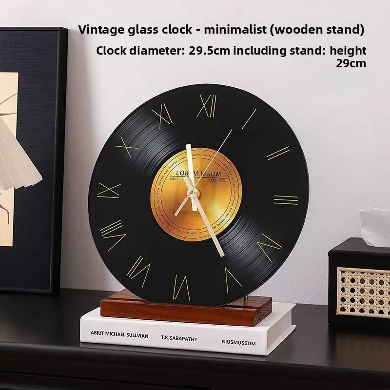 Mid Ancient Style Retro Vinyl Record Desktop Clock Decoration Living Room TV Cabinet Italian Minimalist Decoration Desk Clock Oasis Select Brown. Minimalist.