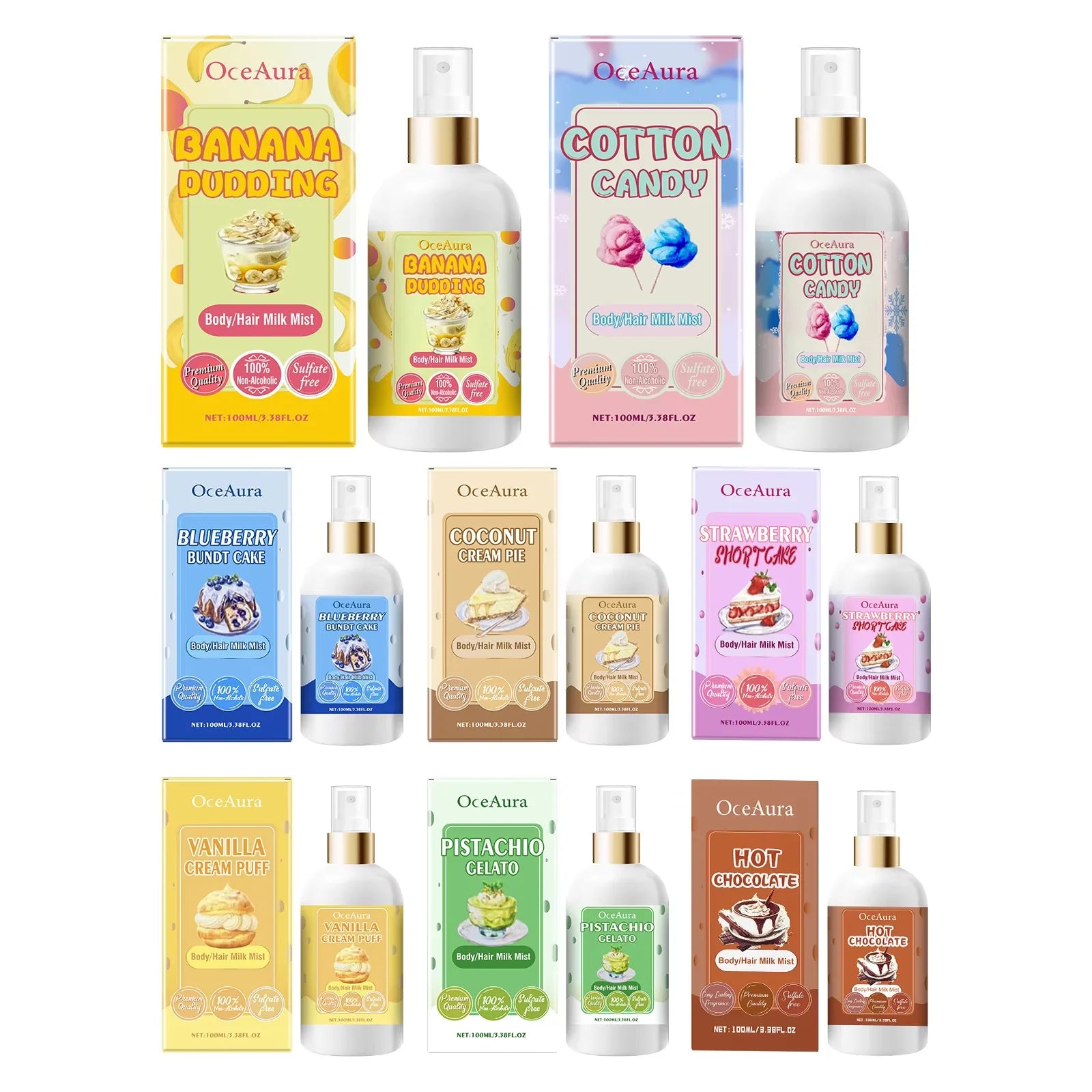 OceAura Body & Hair Mist – Moisturizing Firming Spray 100ml Body & Hair Mist Oasis Select 8pcs boxed