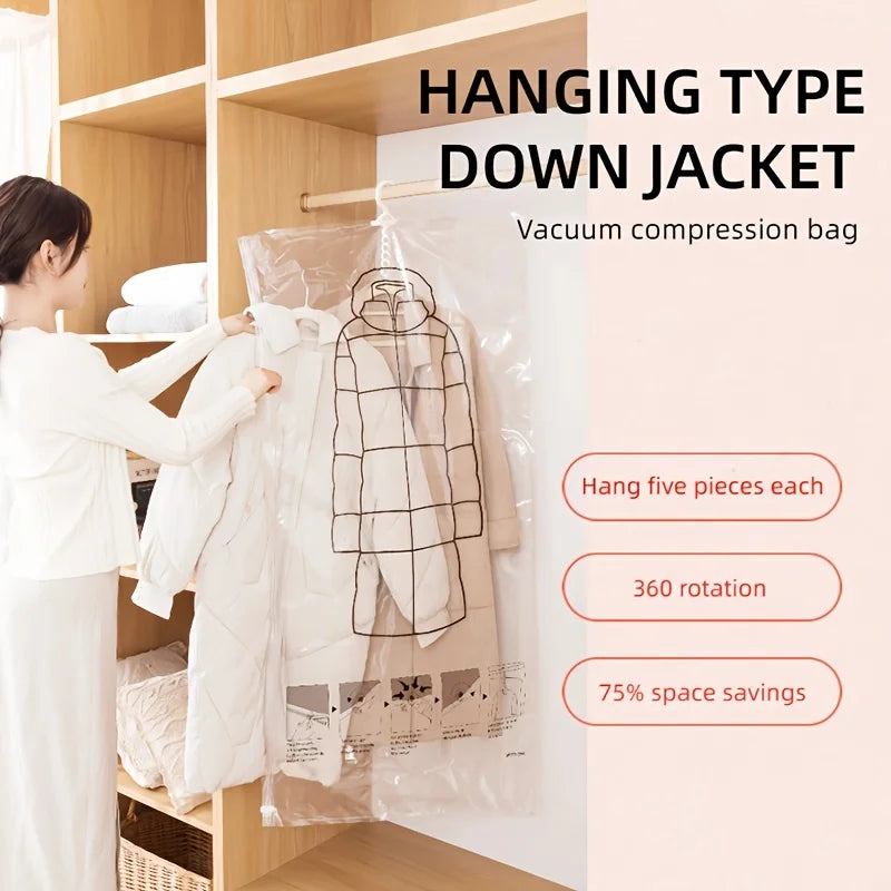 1PC 5 Hooks, Oversized Hanging Vacuum Compression Storage Bag, Thickened Sorting Bag, Clothing Protection and Space Saving Oasis Select L