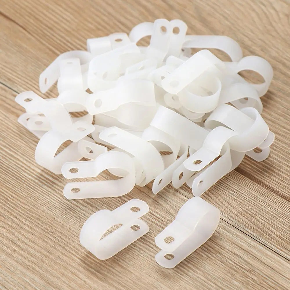 100PCS R-Type Nylon Cable Clamp Plastic P Clips Black Nylon Fasteners Cable Mounting Fix Hardware Electrical Fittings Durable Oasis Select