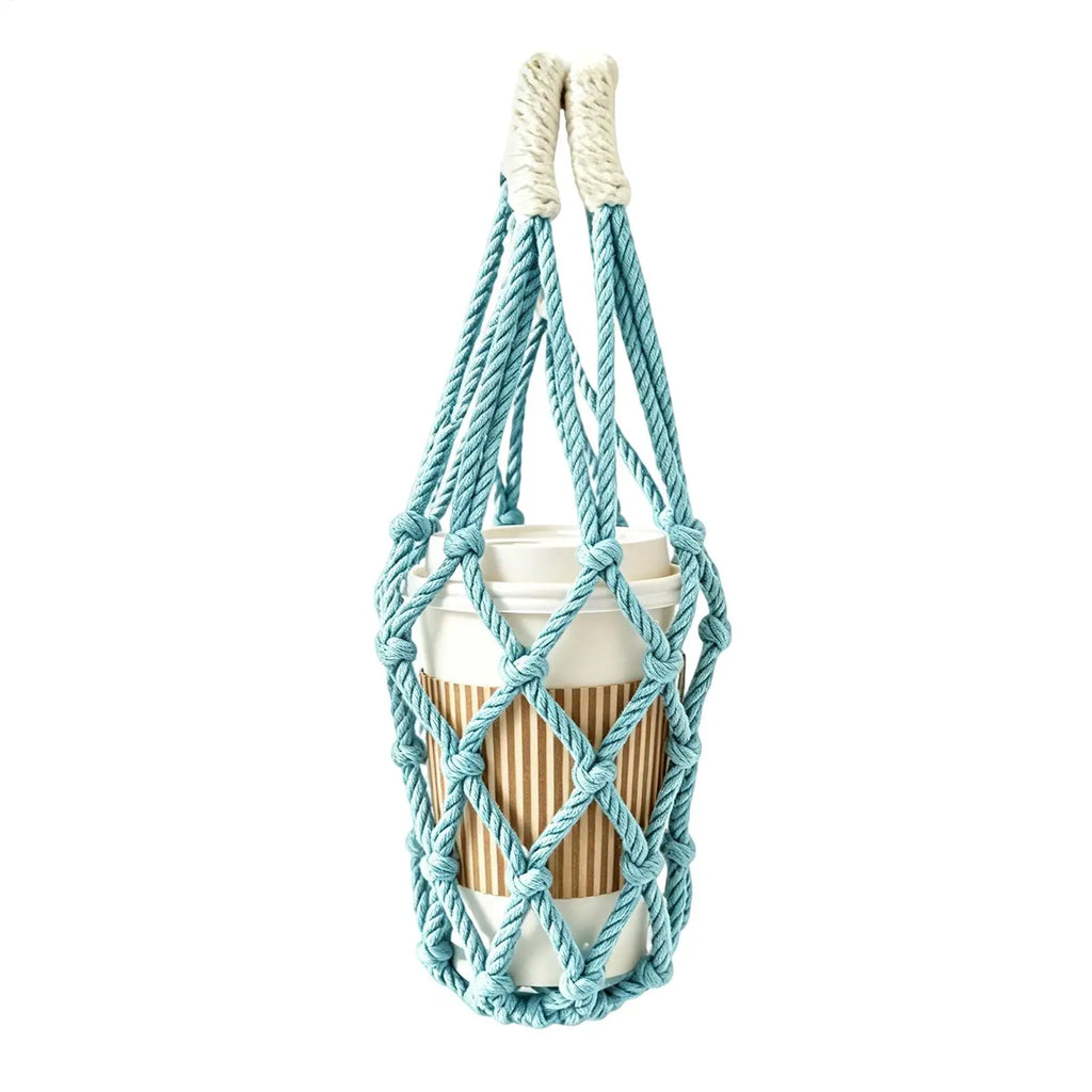 Handwoven Water Bottle Carrier Bag – Foldable Mesh Cup Holder
