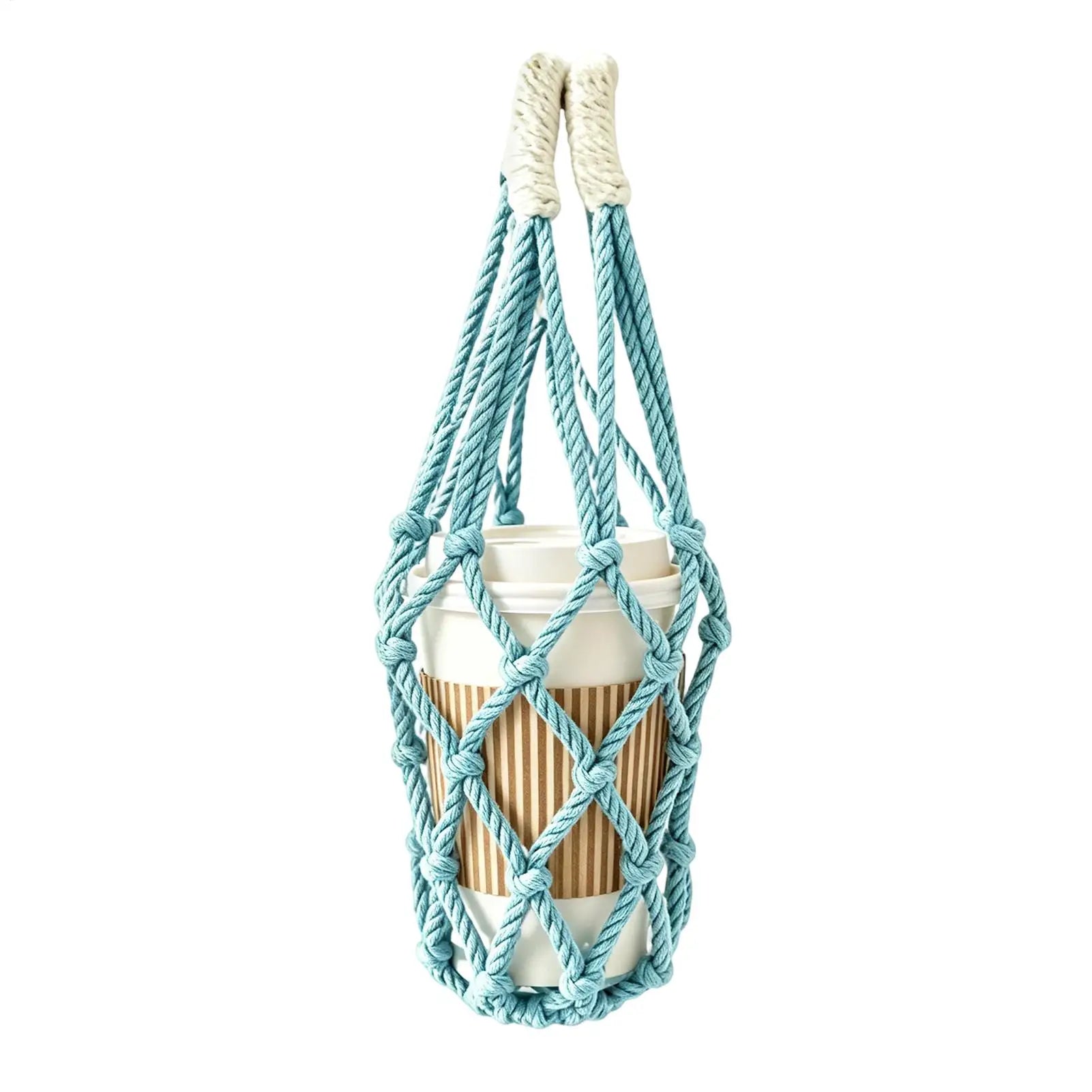 Handwoven Water Bottle Carrier Bag – Foldable Mesh Cup Holder