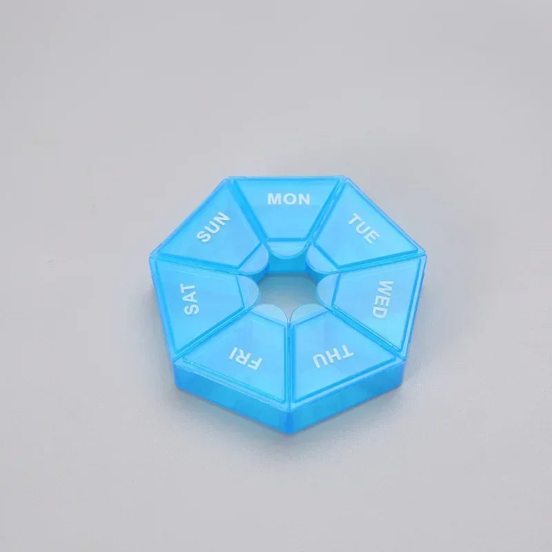 1/2/3Pcs A Week 7 Corners Pill Box Round 7 Boxes For One Week Small Pill Box Mini 7 Days Portable Points Medicine Jewelry Box Oasis Select 1pcs blue