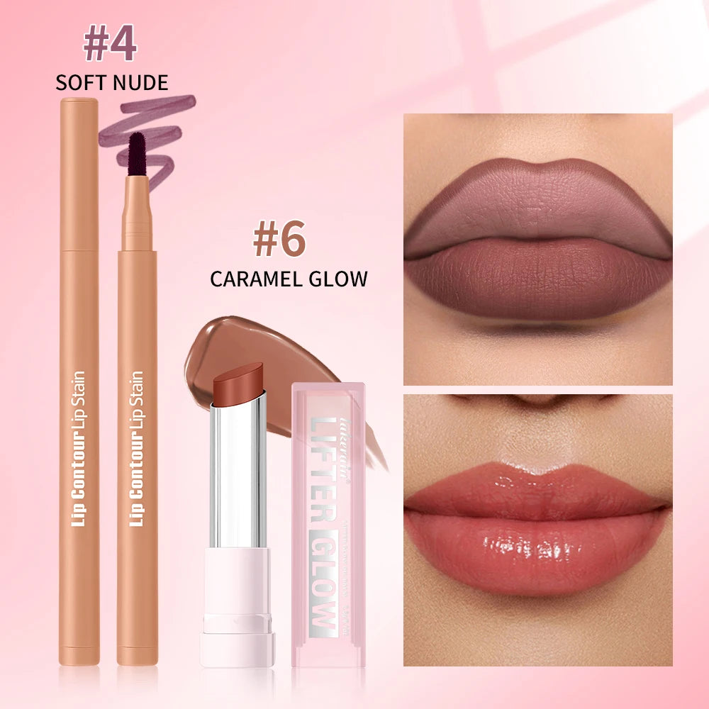 2pcs/set Lip Liner Pencil Smooth Moisturizing Lip Balm Lip Coutour Natural Look Long Lasting Hydrating Lips Makeup Kit Oasis Select SET 1