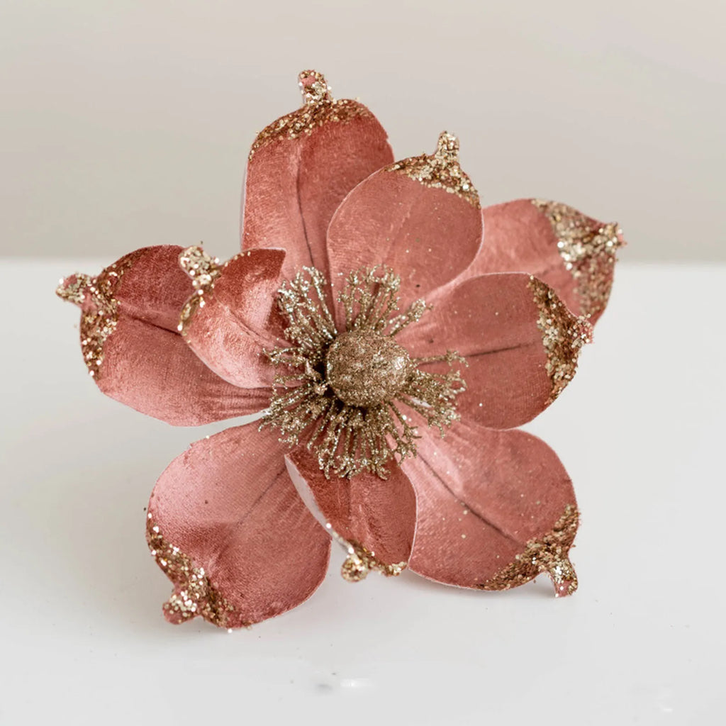 20cm Glitter Magnolia Christmas Flower Pick – Pink Sequin Christmas Flower Pick Oasis Select Pink One Size