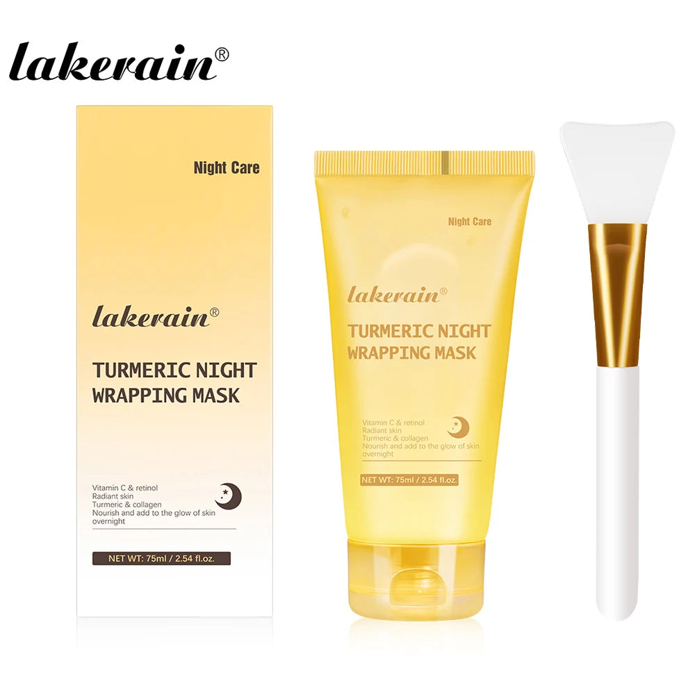 Collagen Overnight Wrapping Peel Off Facial Mask, Korean Collagen Night Wrapping Mask Deeply Hydrates Night Care Mask Cream 75ml Oasis Select Turmeric with Brush