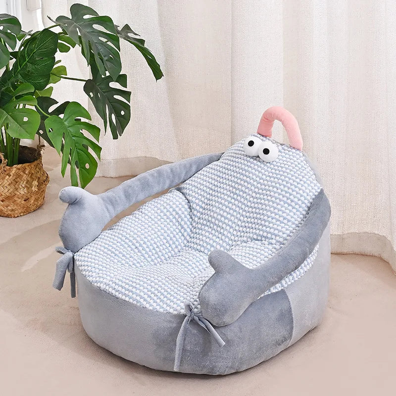 New autumn and winter dog and cat beds, cartoon-shaped sofa beds, large-eye pet bed cushions, and daily dog and cat cushions Oasis Select Gray 45x45x30cm