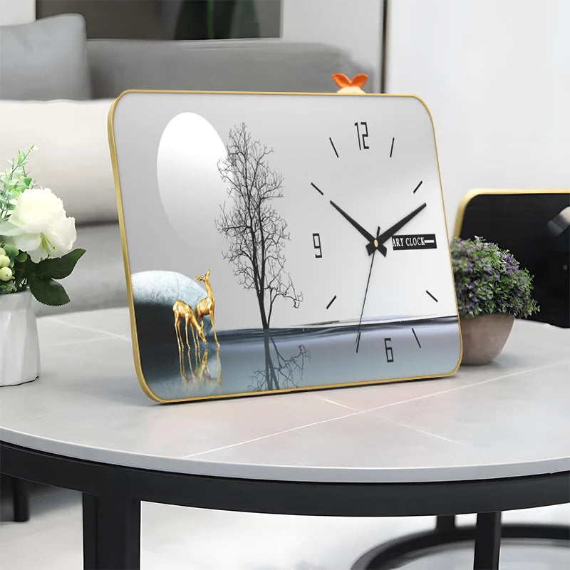 Light Luxury Table Clock Living Room Home Desktop Quartz Creative Clock Ornament Sitting Desk Clock Oasis Select C