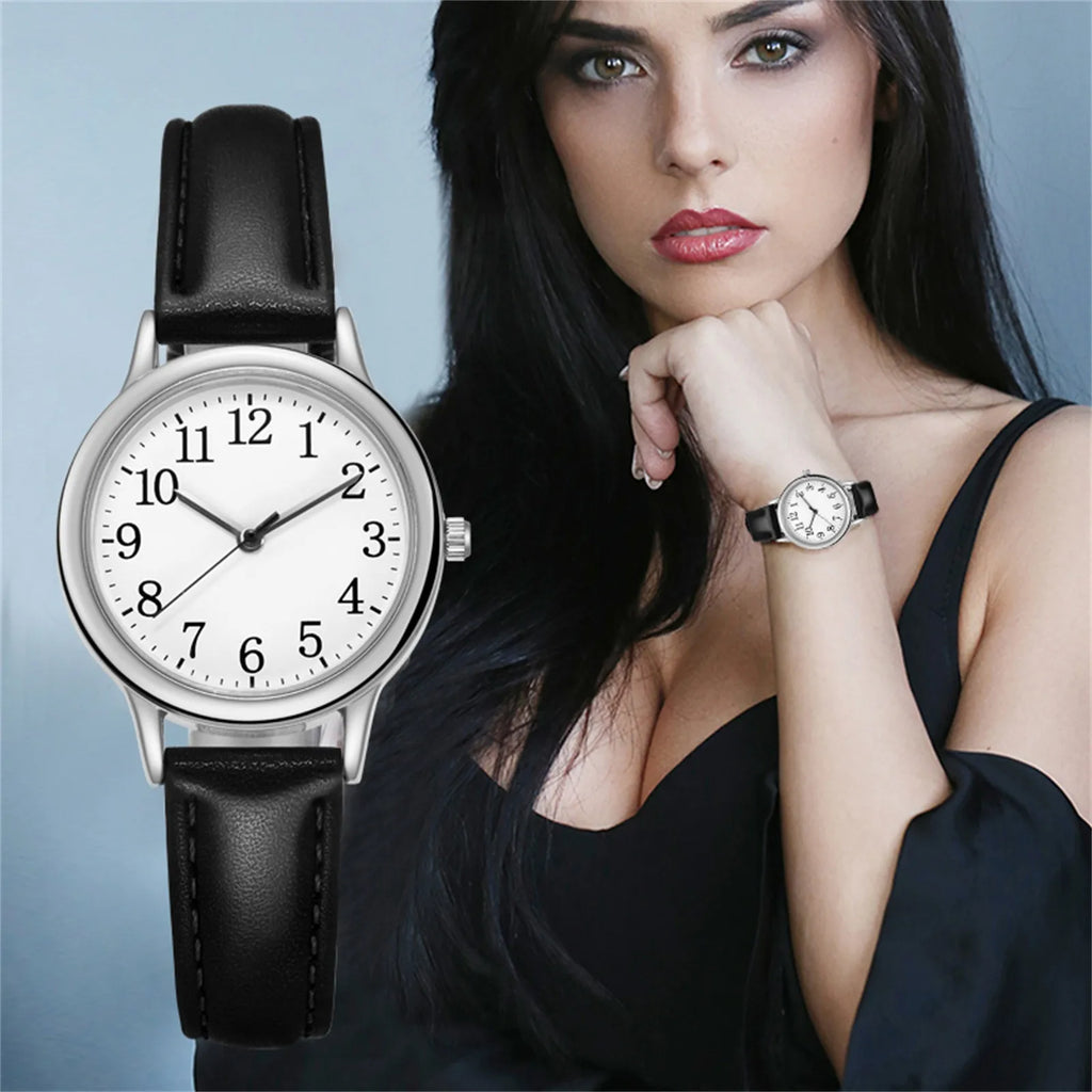 Women's Japanese Quartz Watch | Leather Strap Arabic Numerals Women's Quartz Watch Oasis Select Black