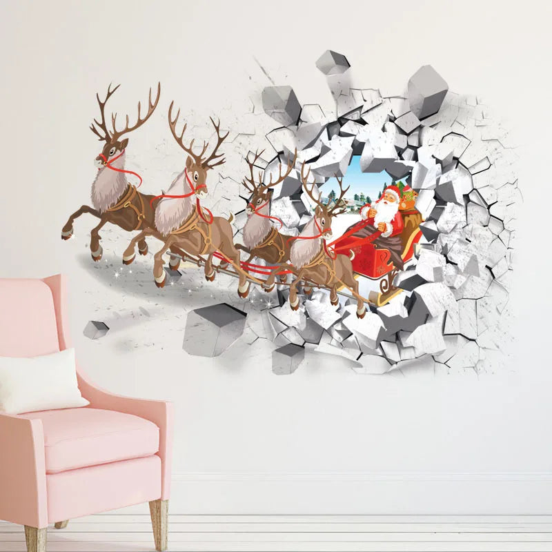 Christmas Decorative Wall Stickers Can Be Removed From Wall Windows with 3D Santa Claus Effect Stickers Oasis Select