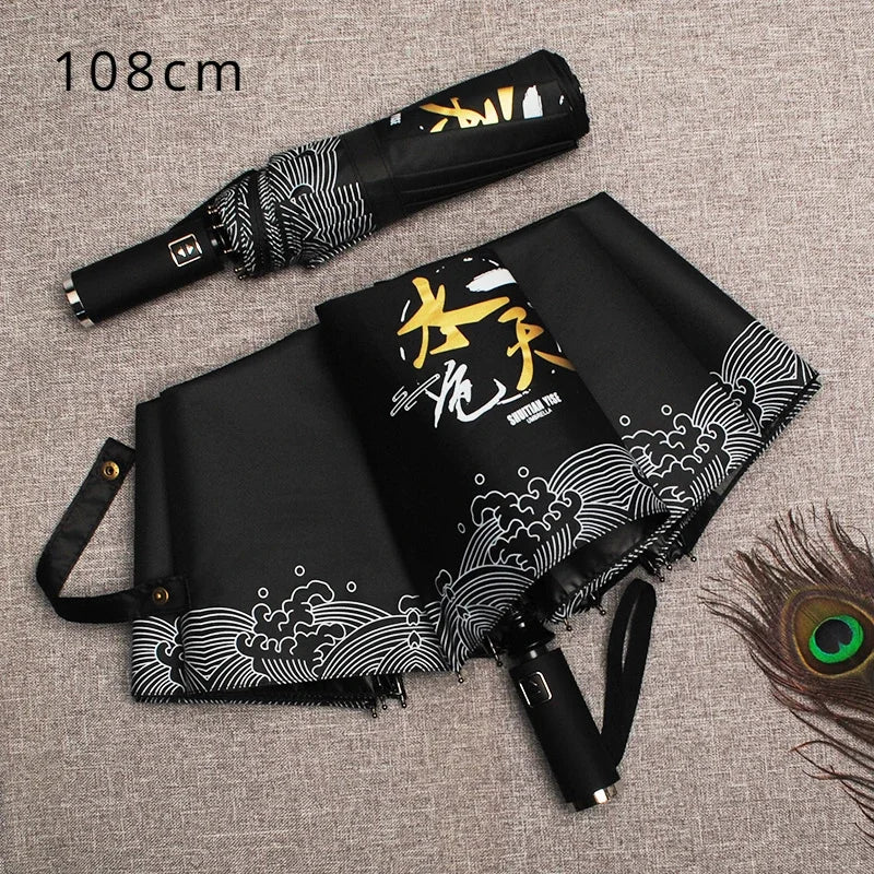 Automatic Double Sunny Umbrella Large Sunshade Sunblock Folding Retro Oil Painting Umbrella Oasis Select 108cm 3