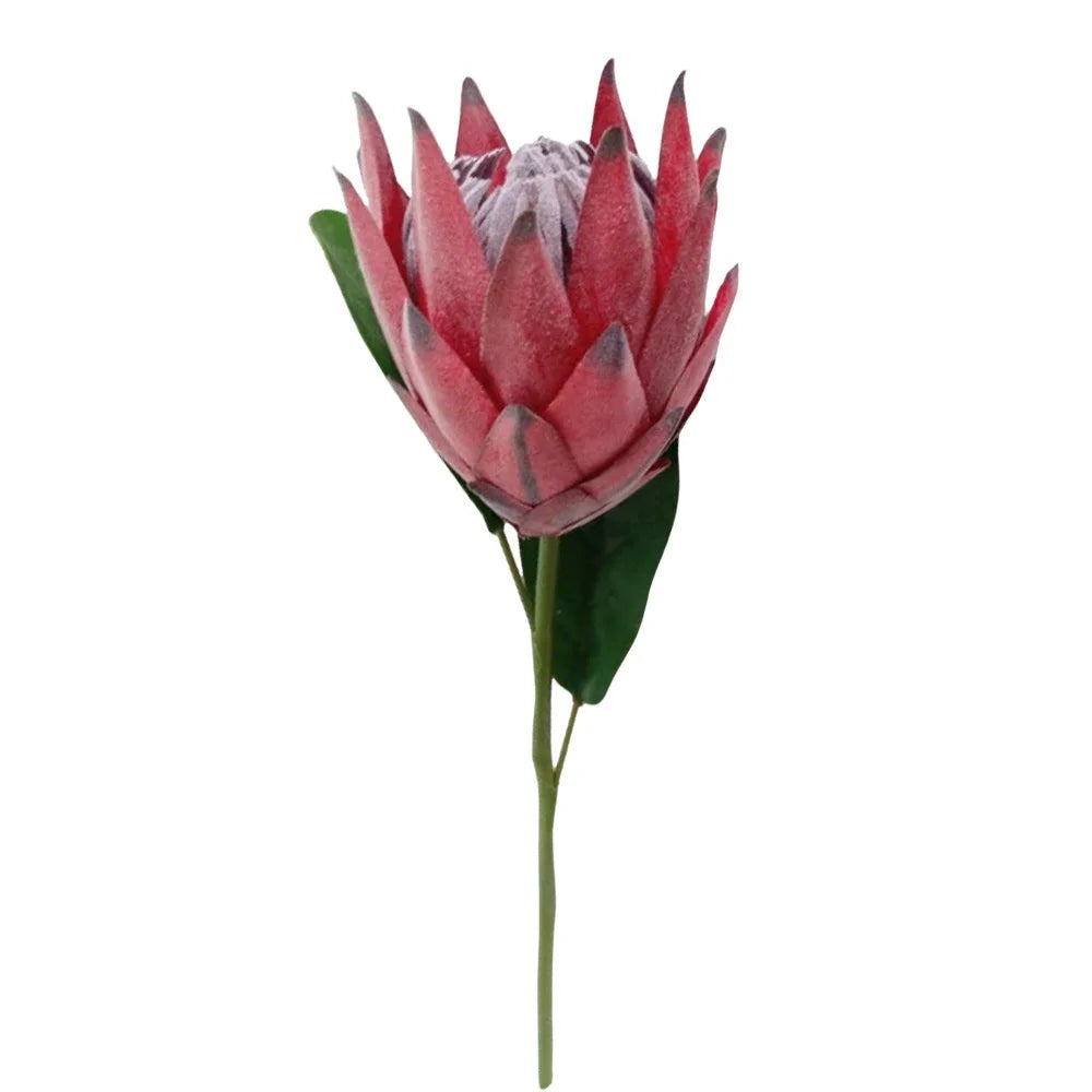 1PC,Europe Style Beautiful Artificial Flowers Fake King Protea Home Table Top Display Flowers Decorative Silk Flower Oasis Select Red