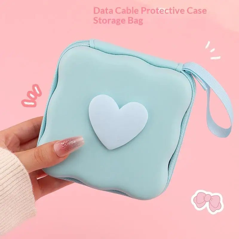 Cute 3D Heart Wave Charger Storage Bag | Travel Organizer
