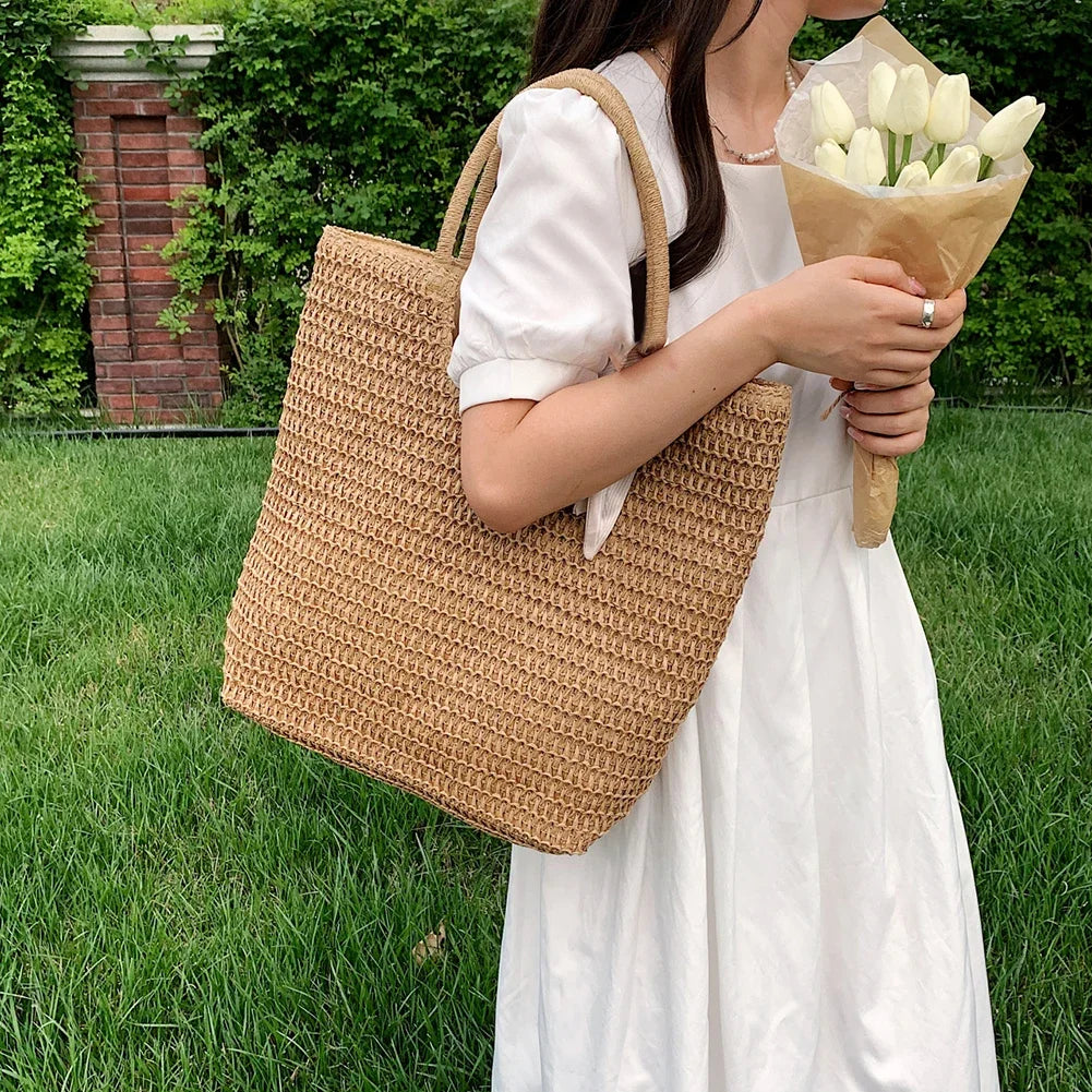 Women's Large Straw Tote Bag – Vintage Woven Summer Handbag Straw Tote Handbag Oasis Select