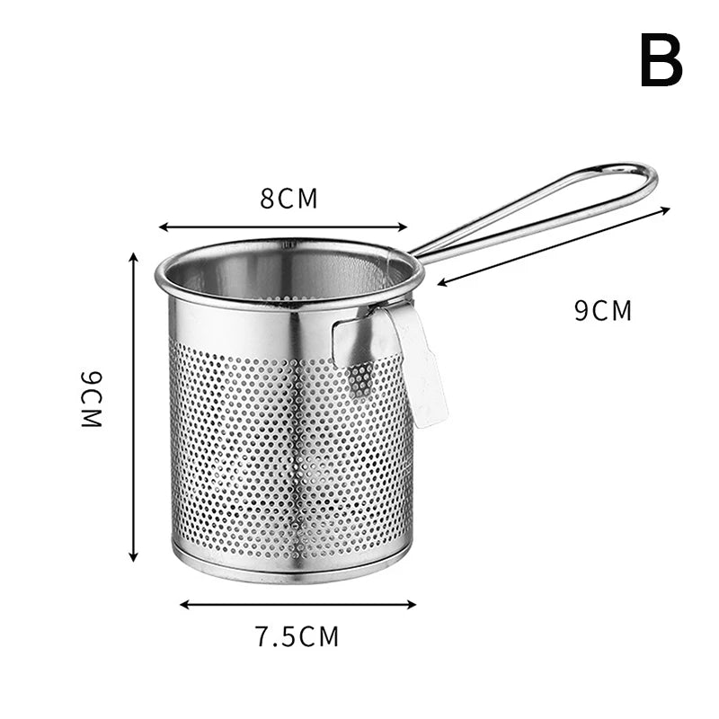 304 Stainless Steel Deep Frying Basket Silver Multi-functional Hangable Colander Oil Filter Mesh Sieve Hotpot Strainer Mesh Oasis Select B