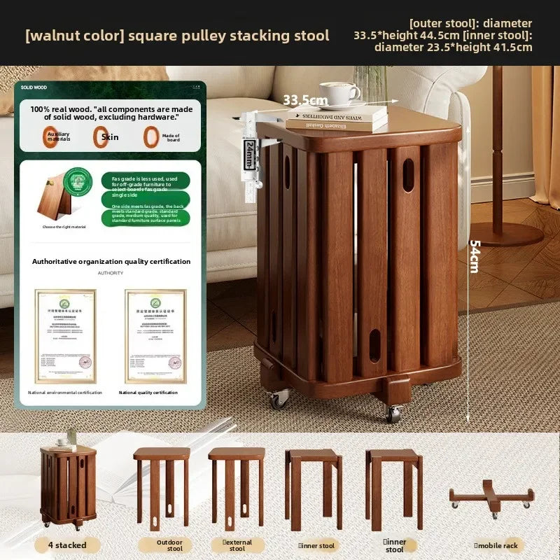 Household stools can be stacked solid wood round stools stacked low stools with pulleys wooden stools sturdy and durable Oasis Select
