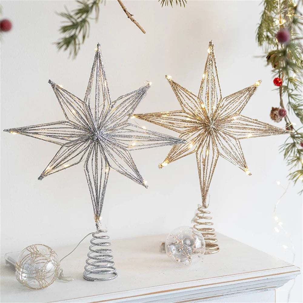 LED Christmas Tree Star Topper – Glitter Iron Ornament 20–30cm