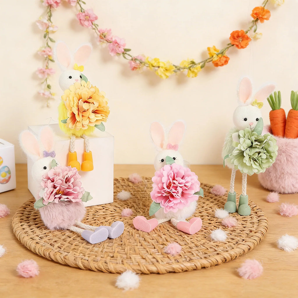 2026 New Easter Decorations 20cm Easter Rabbit with Flower Hanging Ornaments Holiday Spring Party Decorations Gifts for Kids Oasis Select